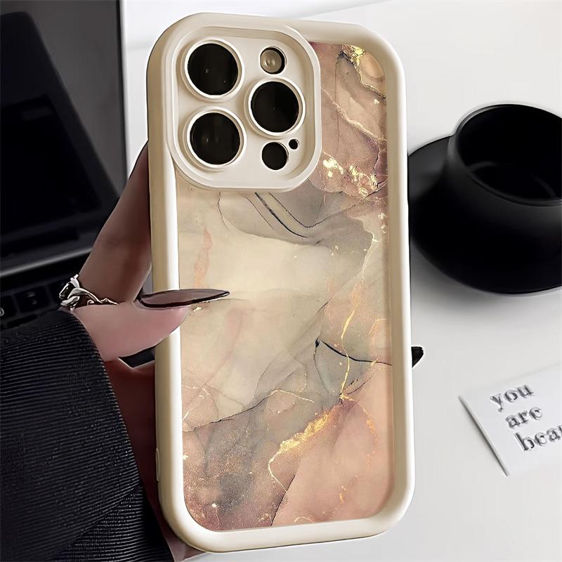 Мягкий силиконовый чехол с узором под коричневый мрамор, подходит для iPhone17 16 15 14 13 Pro Max 12 11, роскошный ударопрочный защитный чехол с золотой фольгой