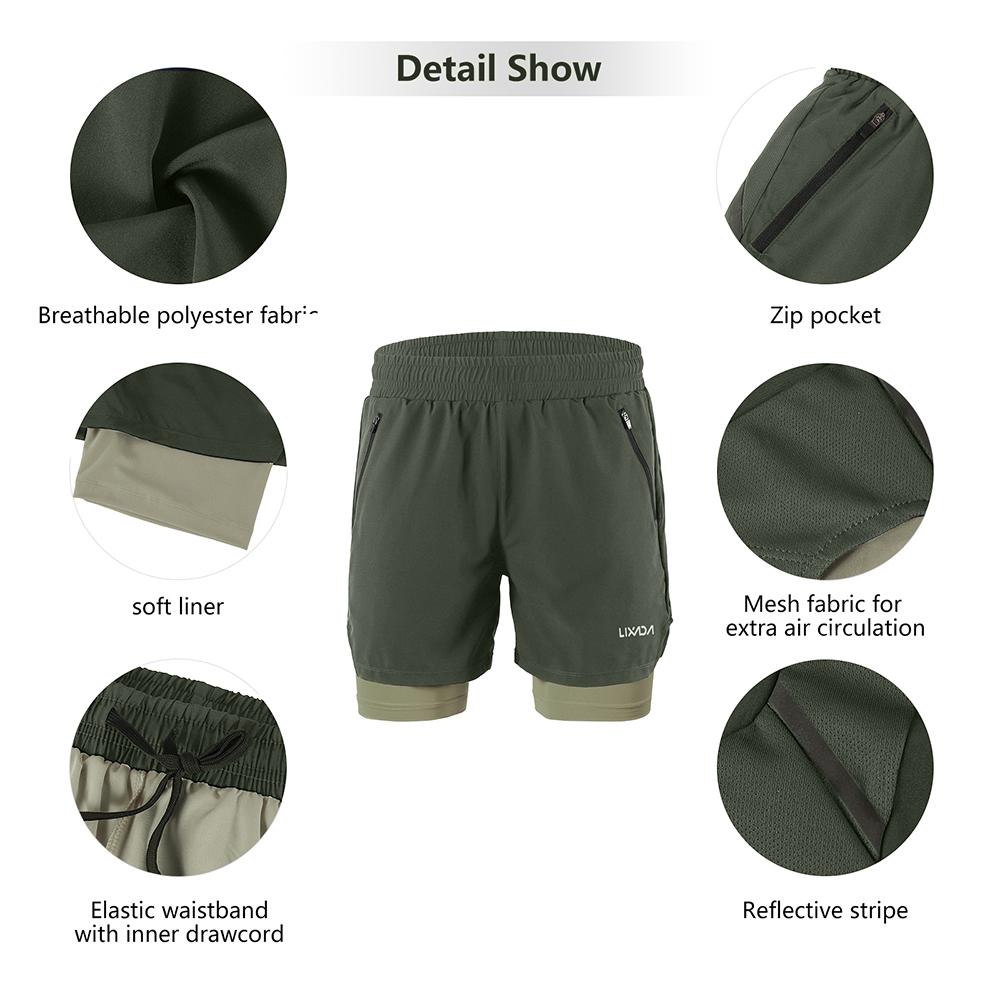 Мужские шорты 2 в 1 для бега, быстросохнущие, дышащие, для активных тренировок, упражнений, джоггинга, марафона, велосипедные шорты