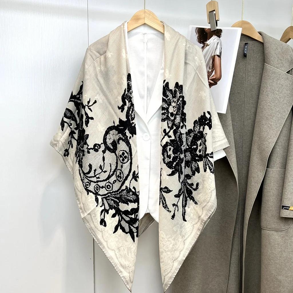 130 СМ Шарф из шелковой шерсти женский большой квадратный шарф шелковый шарф новый кашемировый универсальный платок тонкий