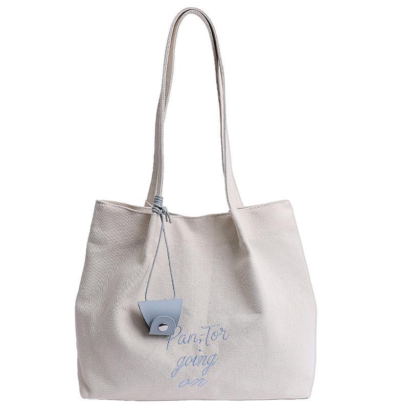 Women Large Canvas Shoulder Bag With Reinforced Stitching And Inner Pocket For Casual Outings
