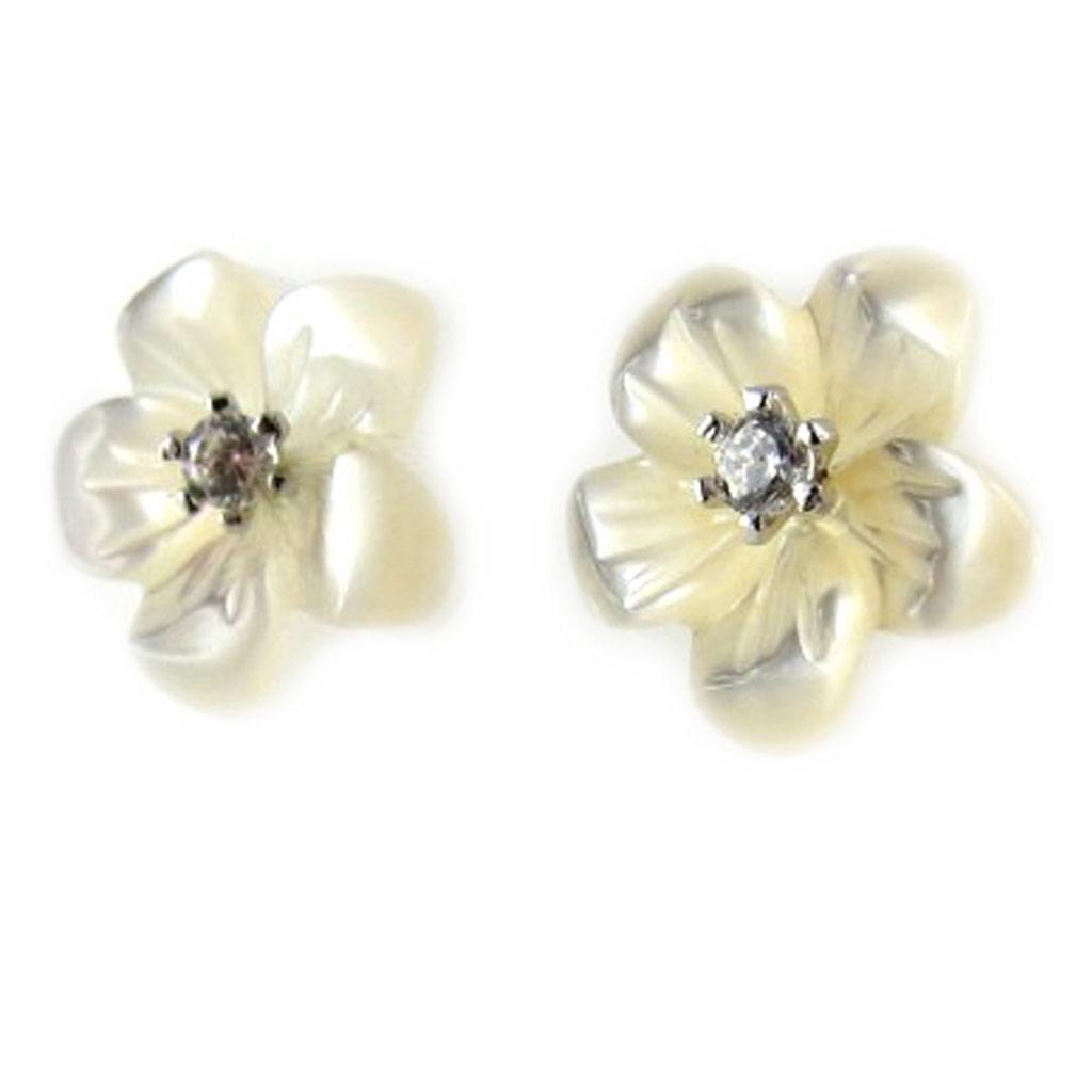 Les Trésors De Lily [L1820] - Silver Earrings 'Flower of Wisdom' White Mother-of-pearl Silver (rhodium-plated) - 9 Mm
