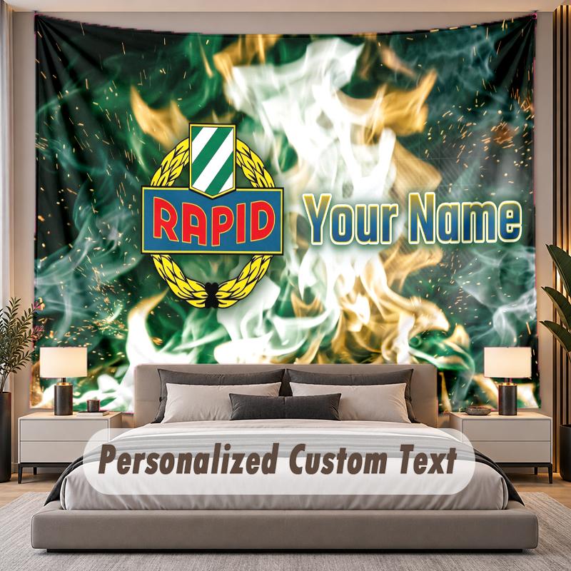 Custom Name Text Tapestry Rapid Wien FC Personalized Polyester Wall Tapestry For Bedroom And Room