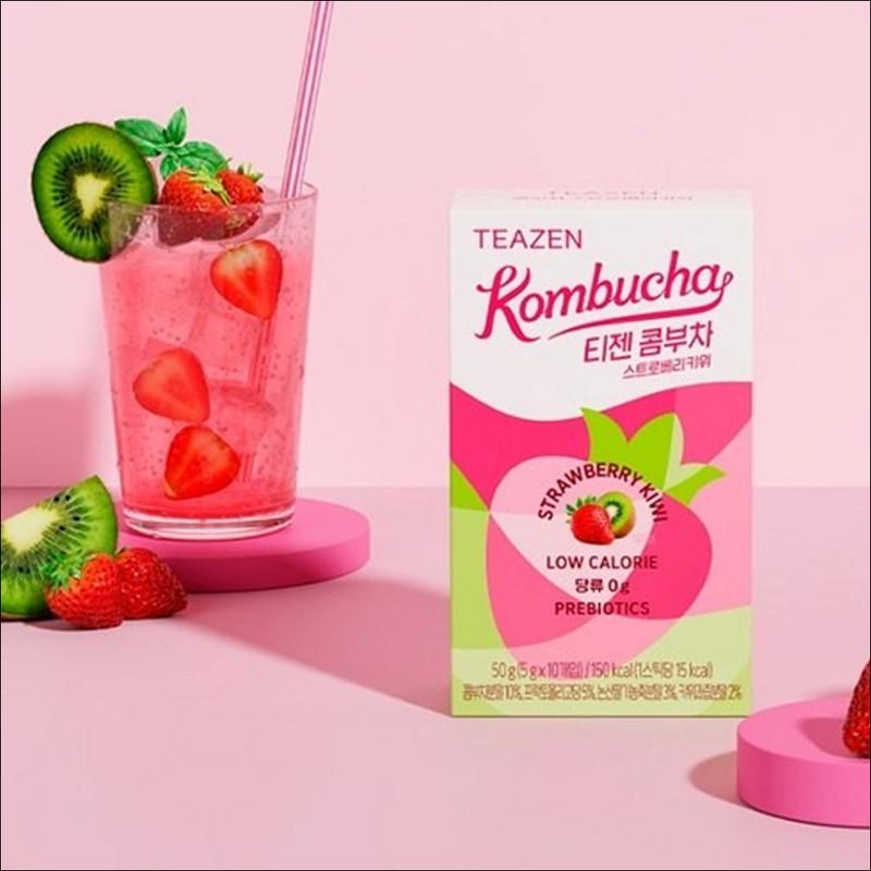 Teazen Комбуча Клубника Киви Чай 10 стиков / Низкокалорийный, Без сахара, Пребиотики