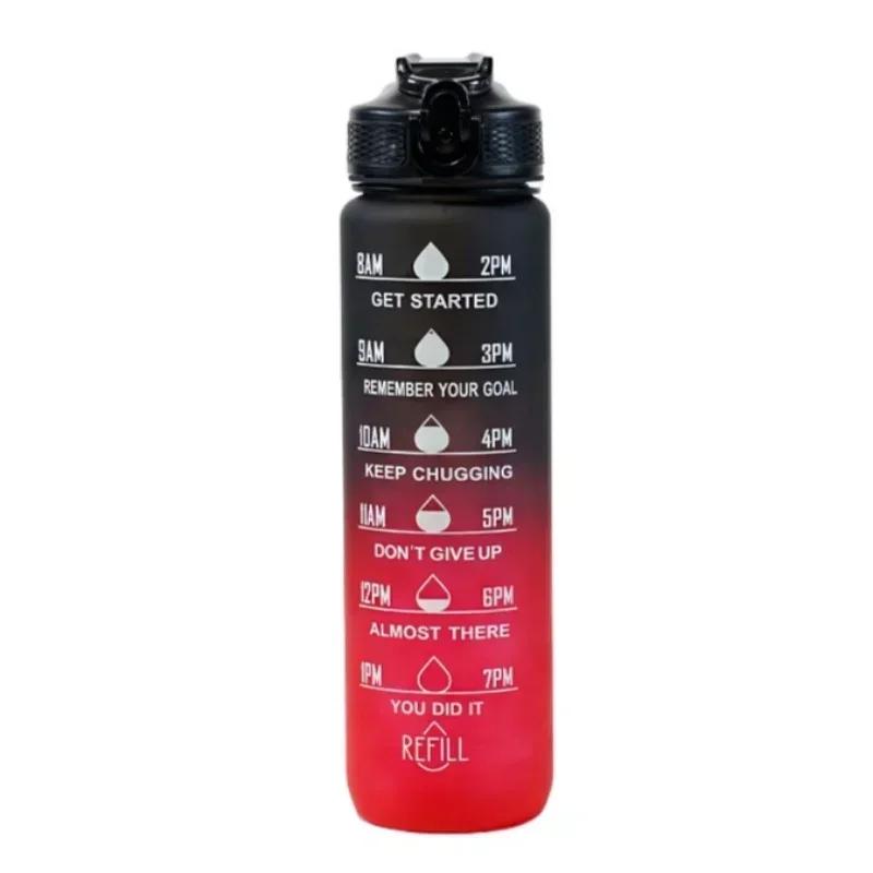 Large Capacity Water Bottle With Time Marker And Straw Gradient Color Leakproof Drinking Sports Bottle For Fitness Gym Outdoor