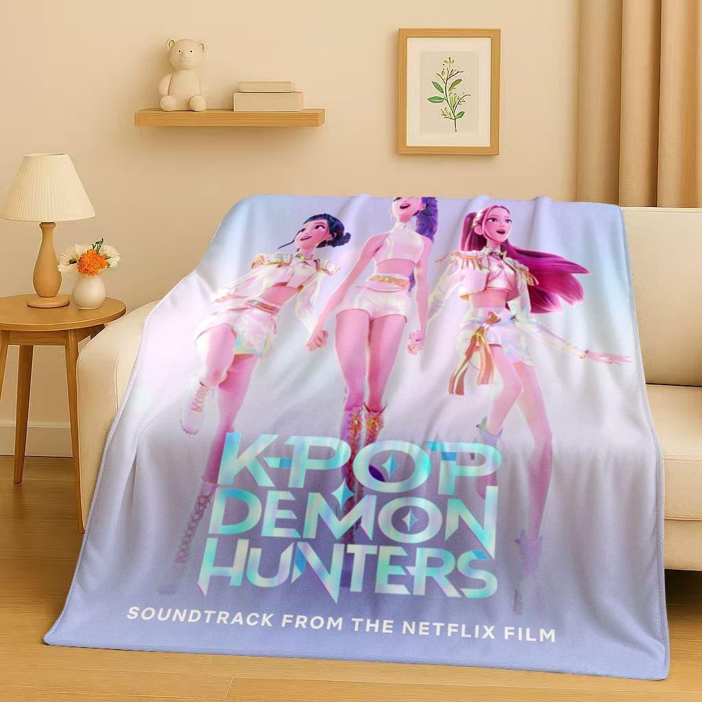 2026 New Cartoon Kpop Demon Hunters Zoey Rumi Mira Music Flannel Blanket,Ultra Soft Plush Throw for Home Bedroom Bed Sofa Cover