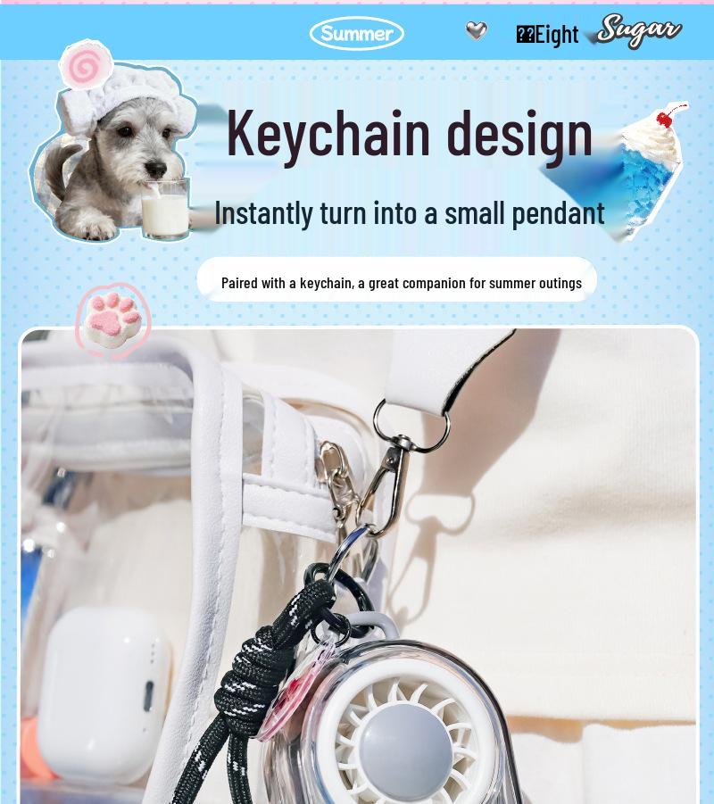 USB Rechargeable Portable Cartoon Mini Fan with Lanyard