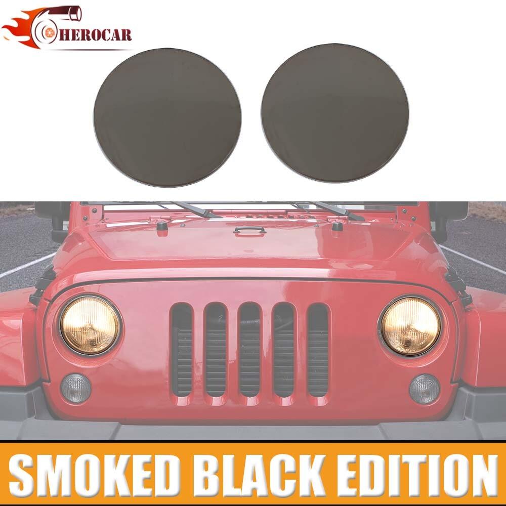 Pair Smoked Black Front Headlight Lamp Guard Trim For Jeep Wrangler JK 2007-17