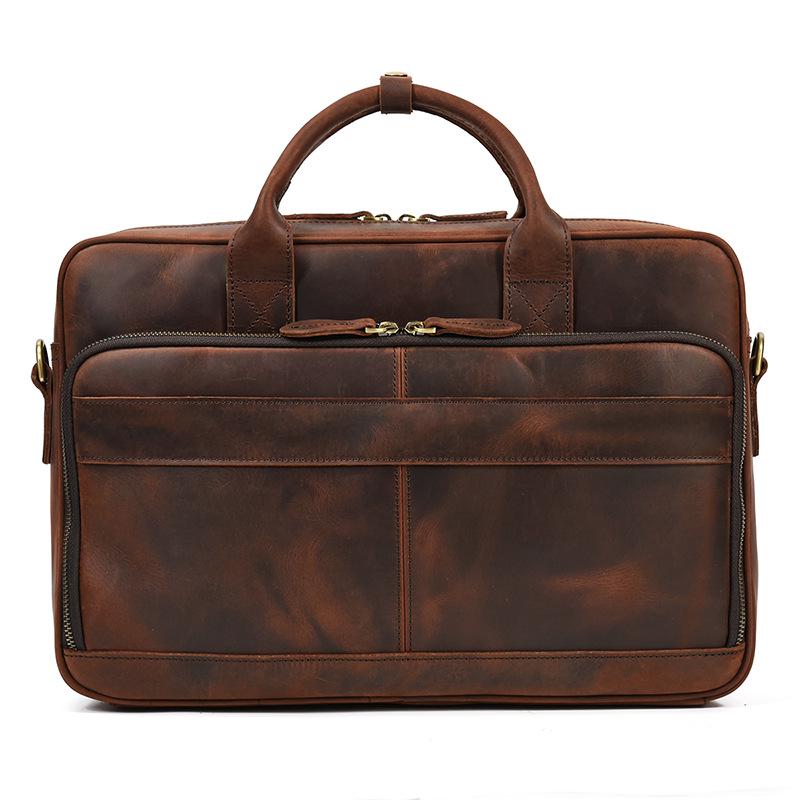 Мужская ретро-портфель из кожи Crazy Horse и сумка для 14-дюймового компьютера