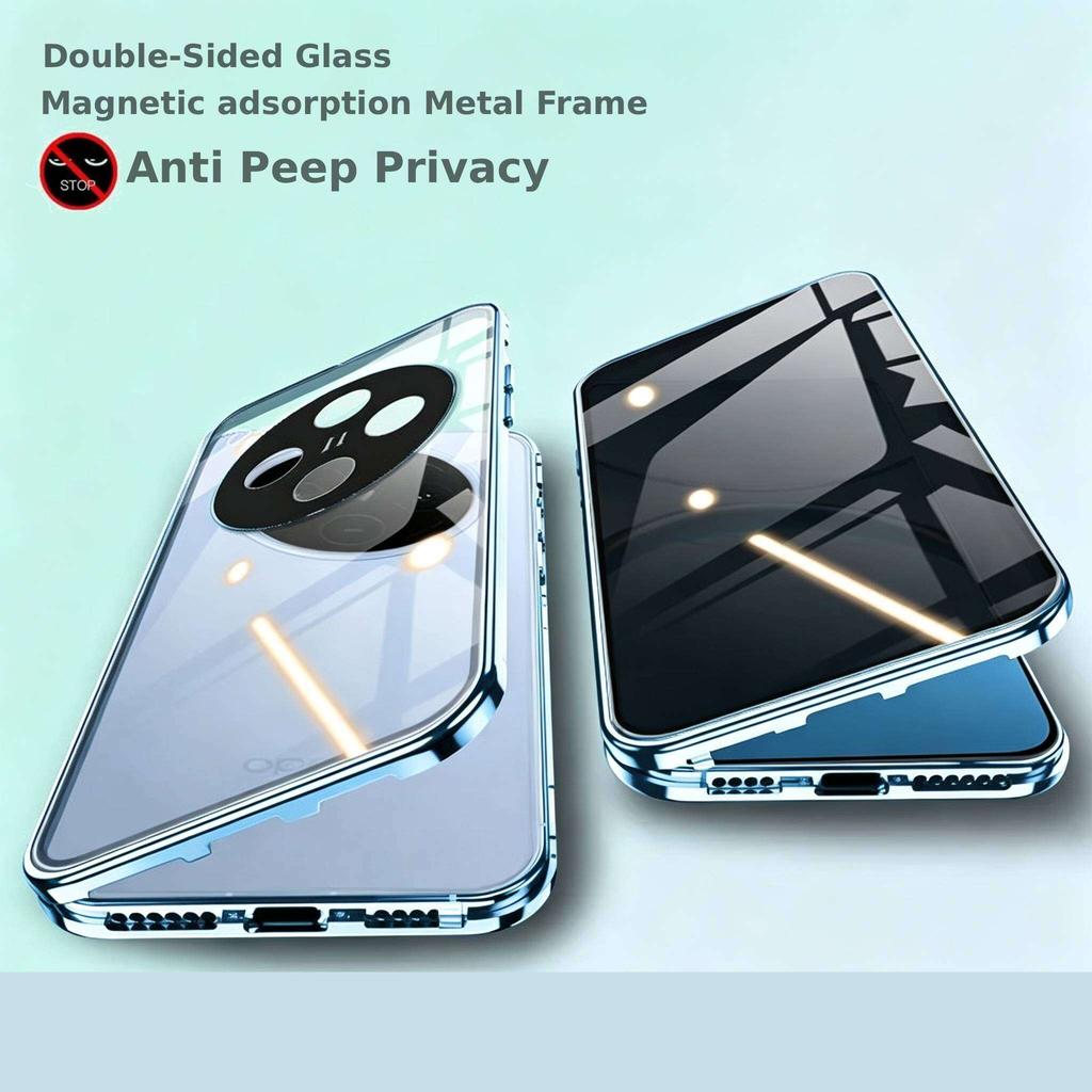 Антишпионский чехол для OPPO Find X5 X6 X8 Pro, Двустороннее закаленное стекло, Металлическая рамка с защитой объектива, Защитные бамперы для телефона