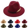 Leaf Decoration Fedora Hat Large Brimmed British Vintage Hats Woolen Hats  Autumn and Winter
