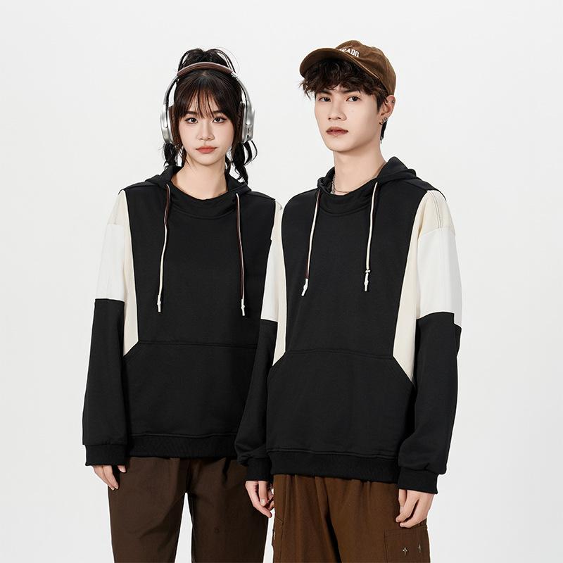 Осенние новые высококачественные парные куртки с капюшоном и прямыми карманами в цветных блоках для мужчин и женщин, модные и универсальные толстовки для мужчин