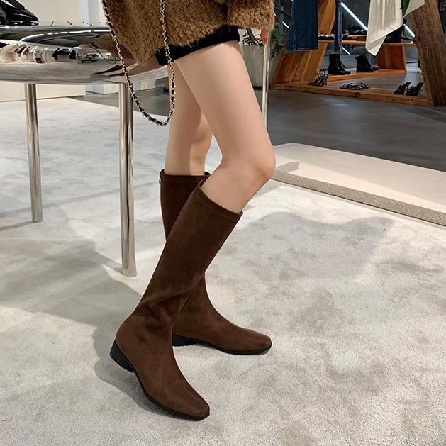 Версия из коровьей кожи~ Кожаные сапоги на толстом каблуке в стиле ретро с молнией сзади Женские замшевые тонкие сапоги Высокие сапоги Рыцарские сапоги Длинные сапоги