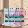 1PC Miami Beach Retro Poster Print 750ml Color Plastic Sports Water Bottle Leakproof Flip Straw Lid Suitable for Sports Office Home Use