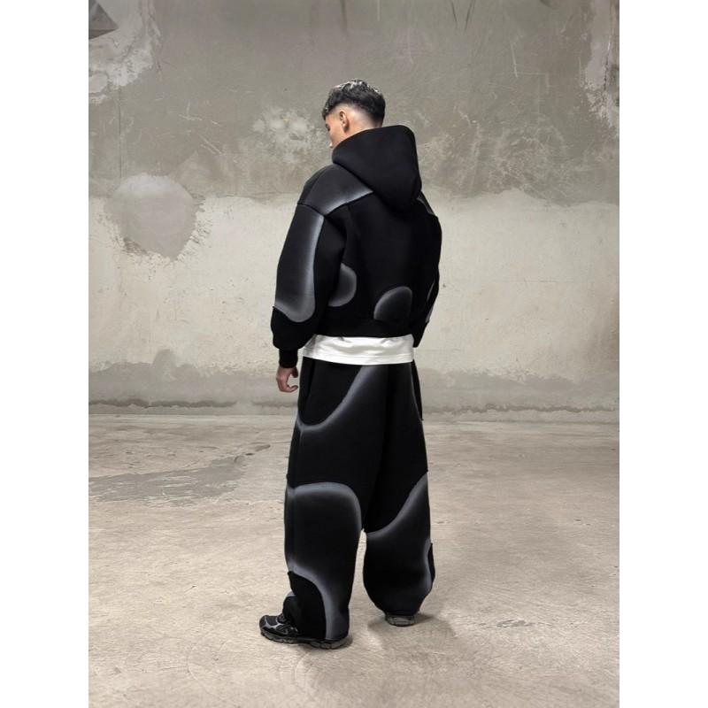 Mens Dark Streetwear Hooded Sweatshirt Set Casual Long Sleeve Tracksuit Outfit