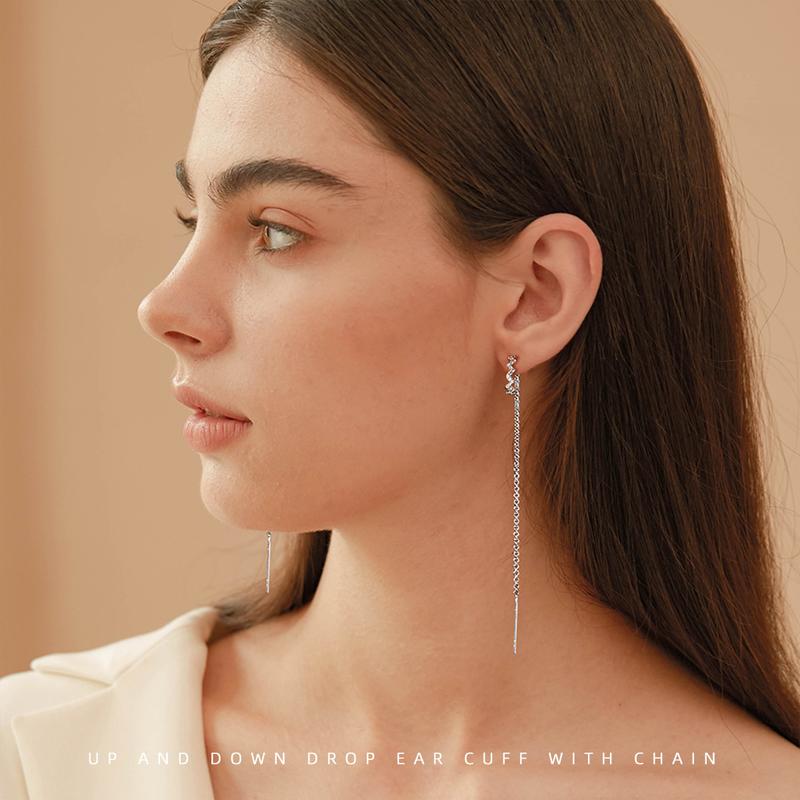 APM Monaco earrings Sterling silver inlaid with crystal diamonds Z-shaped chain 925 silver full of diamonds silver white elegant AE9989OX