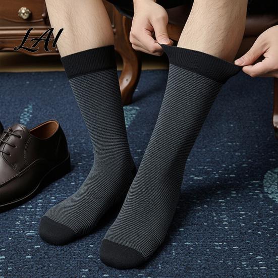 Daily Commute Work Socks Men Striped Crew Socks Cotton Dress Moisture Wicking Everyday Wear Resistant Breathable for Business Office Casual