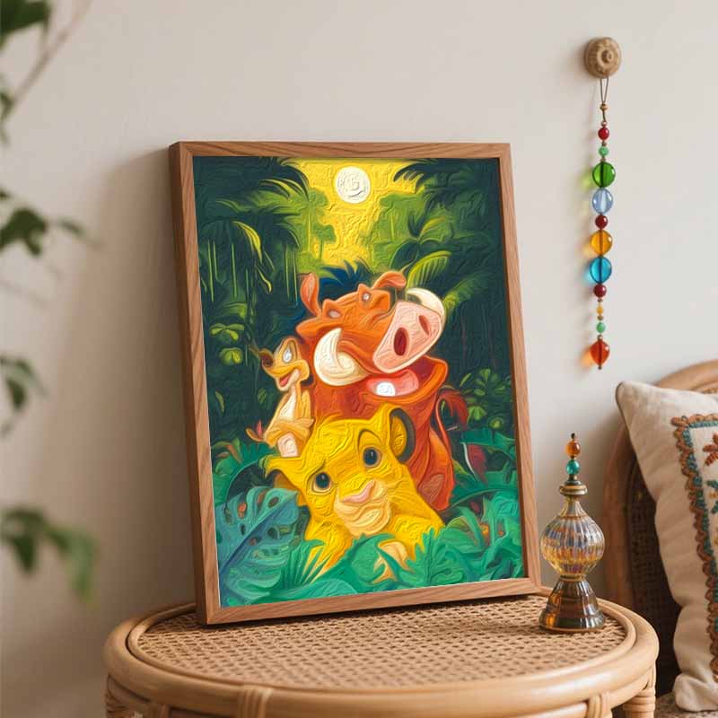 disney the lion king simba timon pumbaa digital oil painting hand painting kit diy home decoration