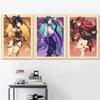 Retro Genshin Impact Ganyu Hutao Game Poster Print On Canvas Wall Hanging Anime Pictures Home Room Decor No Frame