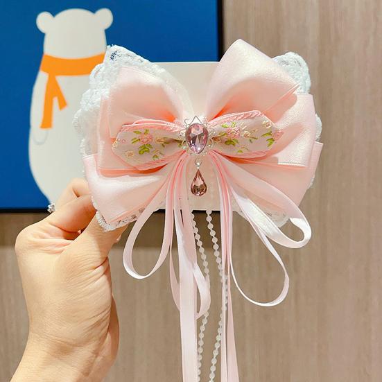 Китайская новогодняя заколка для волос с кружевными стразами, заколка для волос в стиле банта с кисточками, праздничный аксессуар для волос