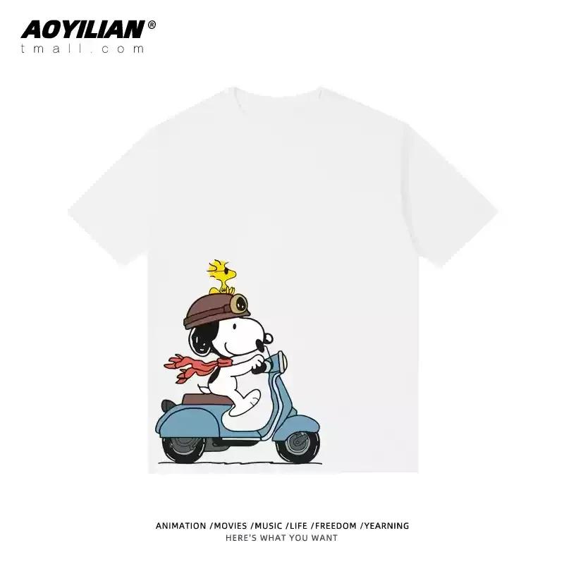 Snoopy Tshirt Charlie Brown coshort sleeve anime cartoon men and women 100 cotton loose street fashion brand short sleeve