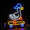 Skateboard Duck Neon Sign Dimmable LED Happy Duck Neon Light USB Powered Hat Duck Light Up Sign Living Room Bedroom Art Wall Decor Boys Girls Gift