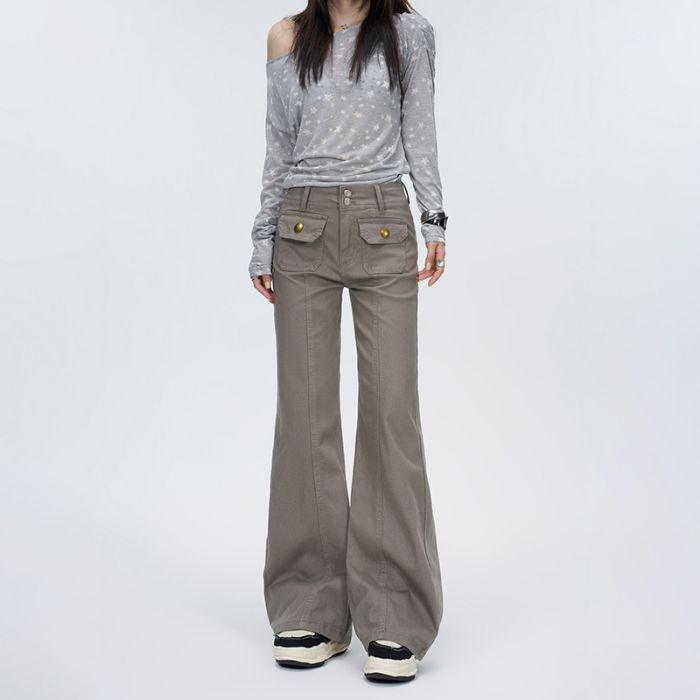 Autumn and winter new Spice Girl micro-pull overalls women's functional wind multi-pocket design straight and thin casual pants