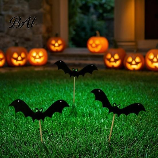 Luminous Bat Ground Stakes Halloween Garden Stake, Glowing Green Eye Outdoor Lawn Decor for Party, Waterproof Party Supplies Felt Flying Decorations