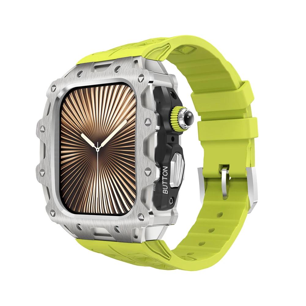 Роскошный чехол-ремешок для Apple Watch Series 10 46 мм, комплект для модификации, крышка для Iwatch 10 46 46MM, спортивный силиконовый, цинковая рамка, мужской набор