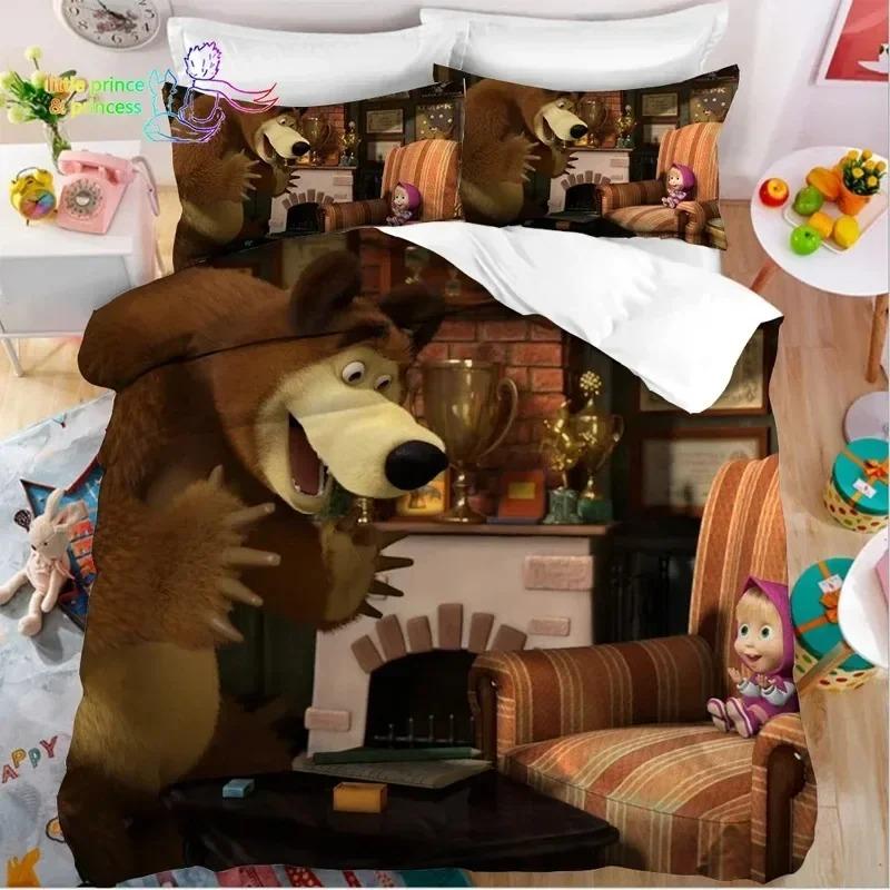 Комплект постельного белья с рисунком аниме-медведя 3D, пододеяльник, одеяло, комплект постельного белья, наволочка, размер King Queen Twin для мальчиков и девочек для взрослых