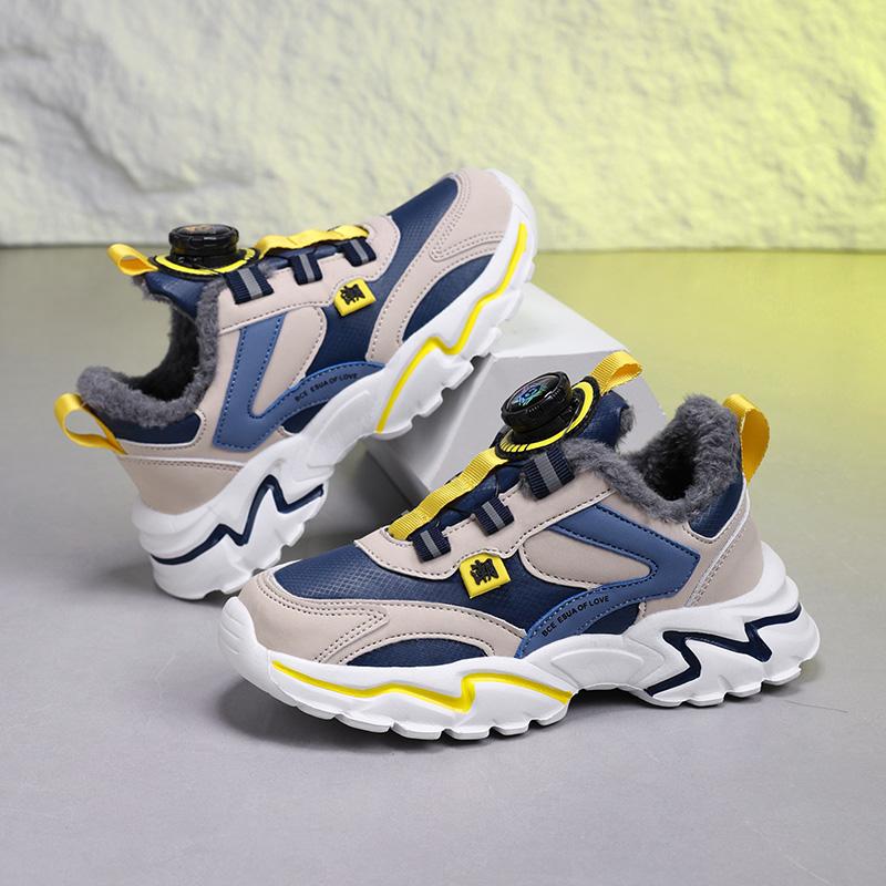 Winter Sports Shoes Children's Cotton Shoes Sports Shoes PU Waterproof Plus Velvet Warm Ultra-light Boys Snow Sports Shoes