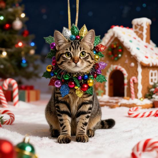 Милый Кот Подвеска-шарм для зеркала заднего вида автомобиля Плоский 2D акриловый котенок Рождественское украшение для елки Подвеска для интерьера автомобиля на Рождество для дома, окна, рюкзака