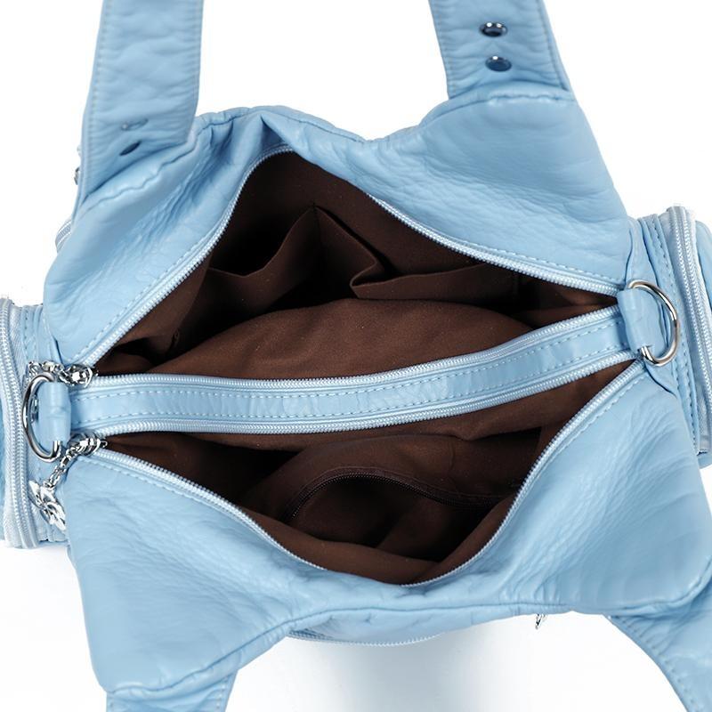 Летняя мода 2025 Синие наплечные сумки для женщин Маленькая сумка-шоппер Однотонная из мягкой кожи Сумка-кроссбоди Дамская дорожная сумка-тоут