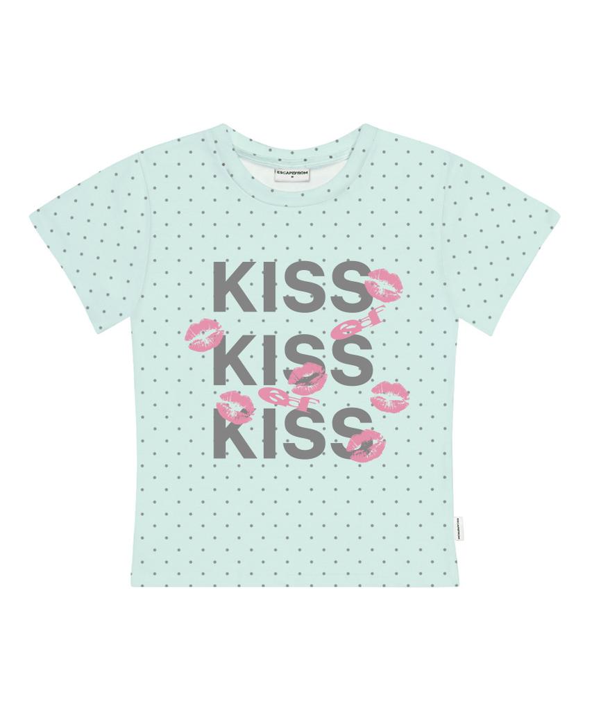 ESCAPEFROM Футболка с принтом Kiss Kiss Kiss Точки Приталенная Короткий рукав Розовый