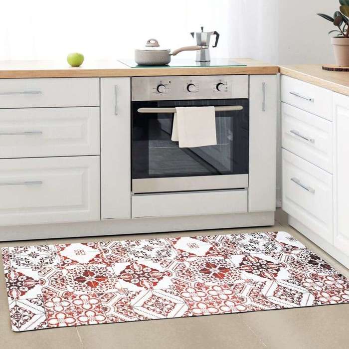 Tapis de cuisine carreaux de ciment rouge 45x120 - vinyle antidérapant