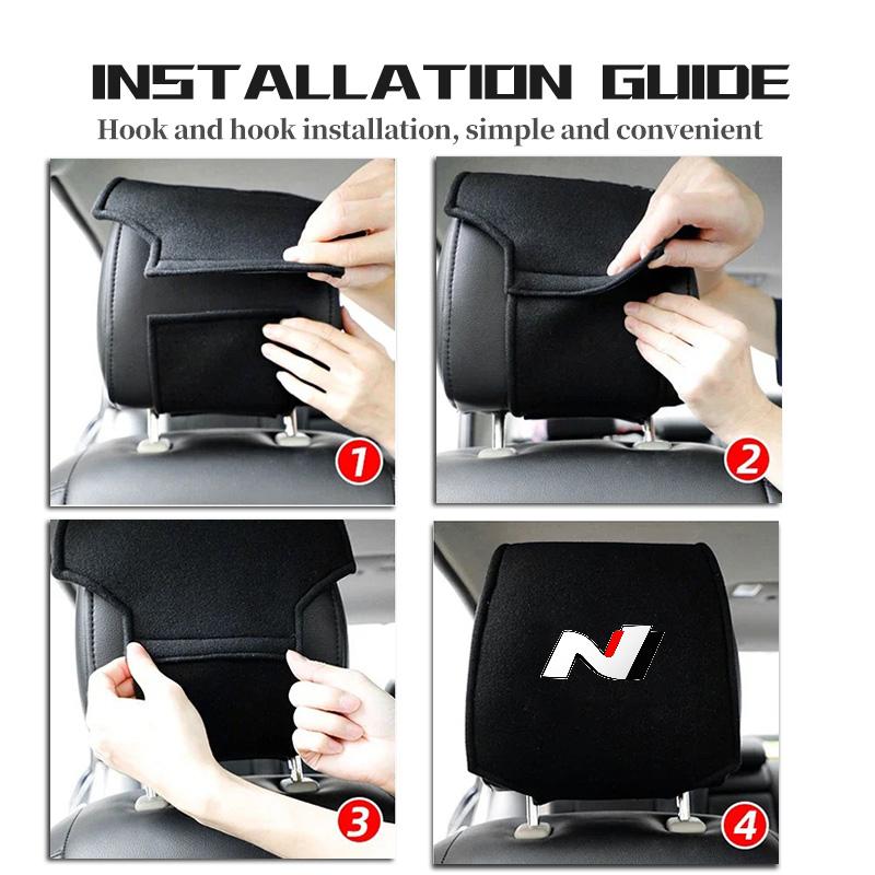 Car Logo Seat Headrest Cover Suede Perforated Pillowcase Pad For Hyundai N Line i10 I10 2008 2009 2010 2011 2012 2013 2019 Equus HH52
