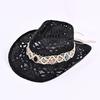 Шляпа Burst Женская уличная пляжная шляпа Ажурная из бумажной травы Западная ковбойская шляпа с бусинами Летний солнцезащитный козырек