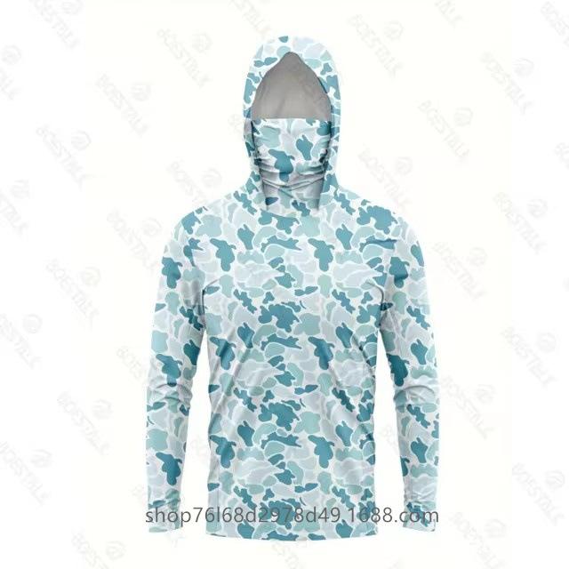 Outdoor sunscreen clothing, ice silk long-sleeved fishing clothing, quick-drying breathable hoodie, face towel, integrated mosquito-proof clothing +