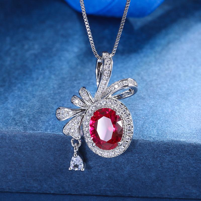 Jewelry Copper Bottom Gold-Plated Simulation Treasure Bow Creative Pendant Necklace Diamond Main Stone 8 *