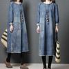 Women's Denim Long Sleeved Loose Mid Length Dress