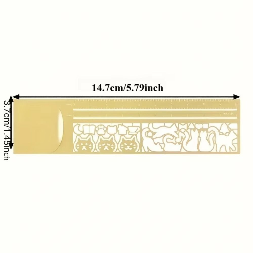 Double-Sided Cat Pattern Ruler Stationery Tool Metal Bookmark Diary Hand Account