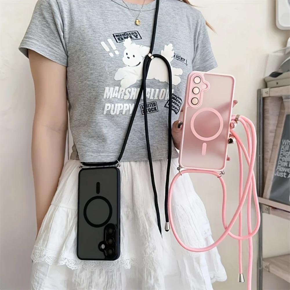 Magnetic Hard PC Case For Samsung Galaxy S26 S25 Edge S24 FE S23 Ultra Plus For Magsafe Shockproof Cover With Crossbody Lanyard