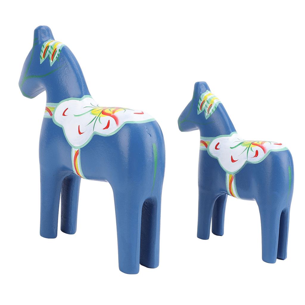 2pcs Hand Painted Swedish Wooden Horse Figurine Dalecarlian Horse Ornaments for Home Wedding Supplies Blue
