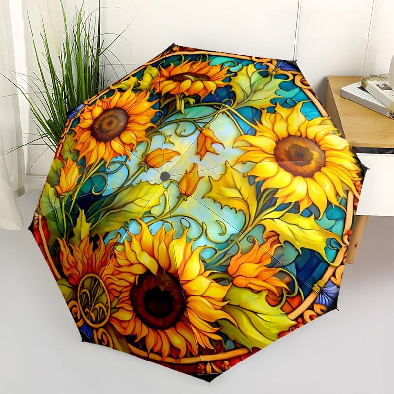 1pc Sunflower Design Automatic Open/Close Umbrella - Portable Collapsible Umbrella with 8-Rib Stability, Fashion Lovers yy251017109