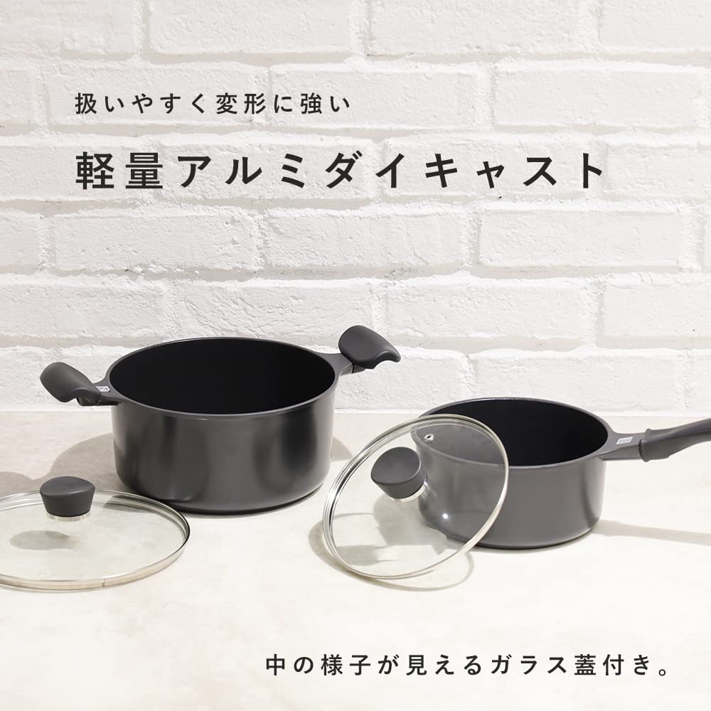 PEARL METAL Кастрюля со стеклянной крышкой 20см Алмазное покрытие Подходит для индукционных плит Castier Двуручная HB-5999