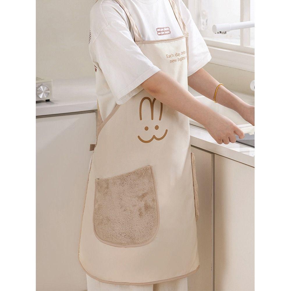 With Hand-wiping Kitchen Apron Cartoon Rabbit Kitchen Smock New Cooking Work Clothes