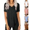 Летние женские модные топы с нерегулярным подолом, сексуальные футболки с v-образным вырезом, блузки с короткими рукавами и пуговицами, простые повседневные футболки