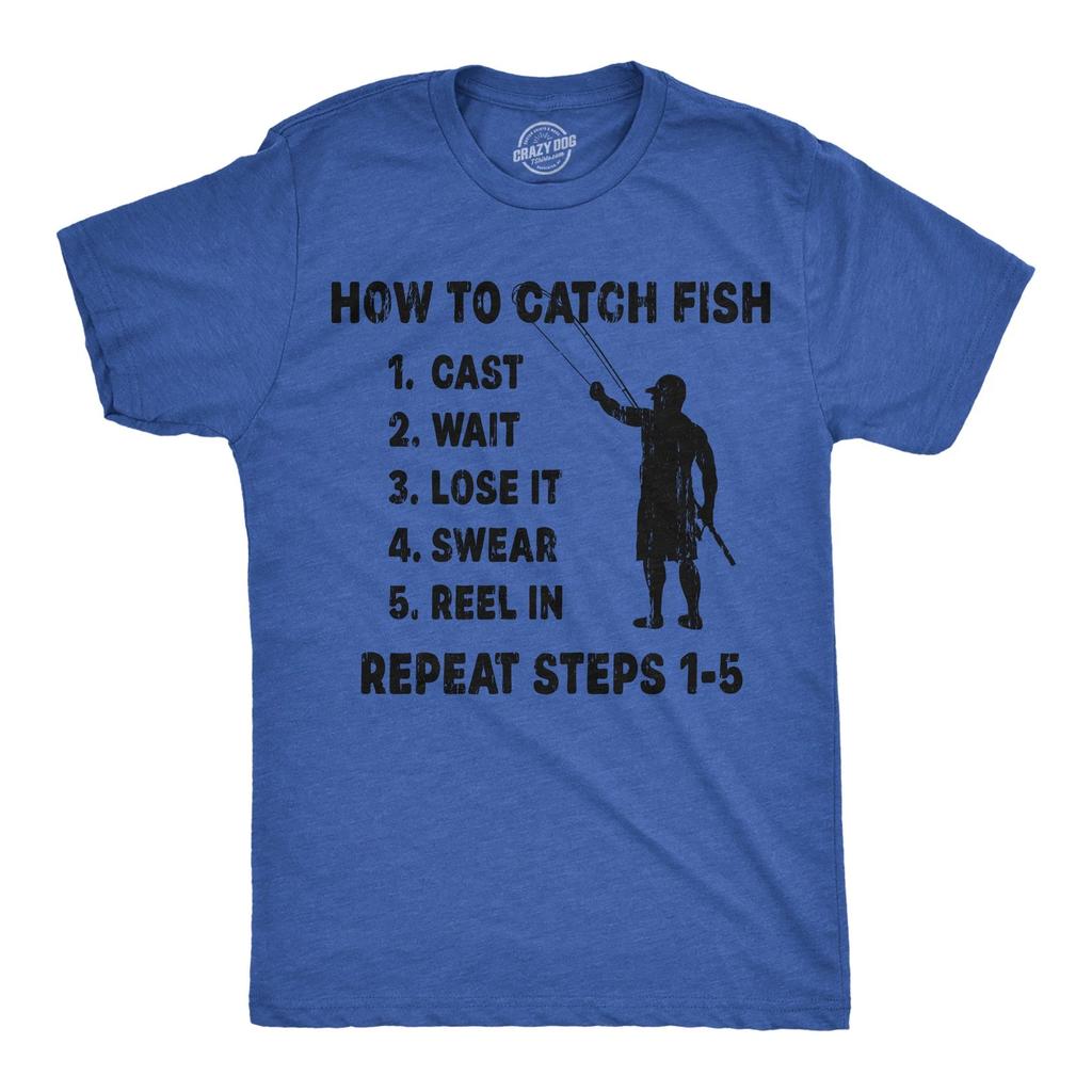 Mens Funny T Shirts How to Catch Fish Checklist Sarcastic Fishing Graphic