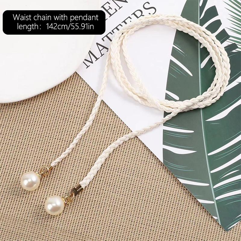 Ретро PU плетеный жемчужный пояс-цепочка на талию универсальный женский кожаный веревочный пояс на талию джинсы платья одежда аксессуары