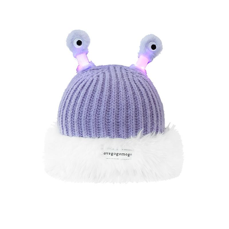 Шапка, женская модная осенне-зимняя забавная светящаяся шапка из шерсти с изображением маленького монстра, теплая вязаная шапка с большим репейником