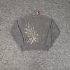 Street Style Embroidered Cherry Blossom Waffle Knit Loose Fit Long Sleeve T-Shirt Men Women